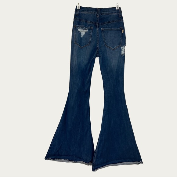 Vibrant M.I.U. Women’s Blue Flare Bell Bottom High Rise Distressed Jeans Size 1 - Picture 2 of 16